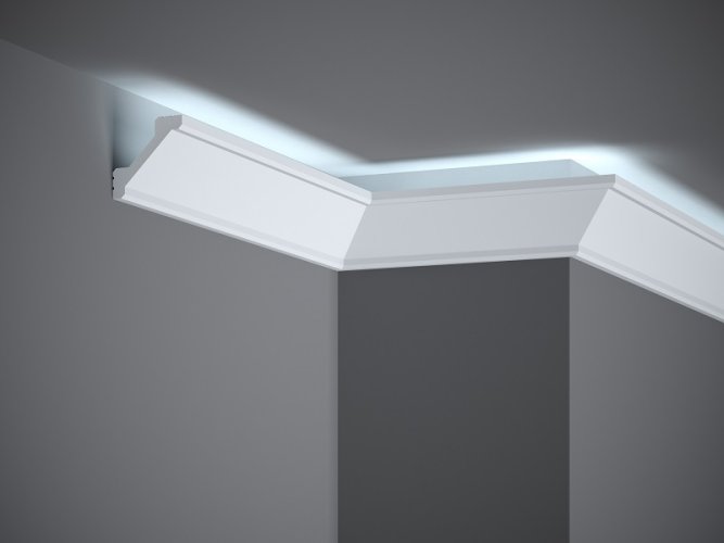 Stropná LED osvetľovacia lišta, NEPRIAME OSVETLENIE, tvrdý plast PolyForce (HD Polymer), základný biely náter (pretierateľný), 51 x 51 x 2000 mm