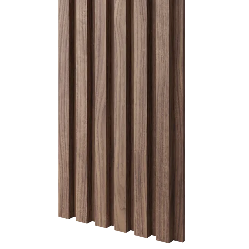 Dřevěné lamely ÚZKÉ na DÝHOVANÉ desce (MDF), OŘECH DÝHA, 24 x 300 x 2750 mm (0,825 m2) - Povrchová úprava dýhy: Olejovaná