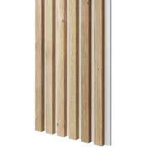Drevené lamely ÚZKE na BIELEJ doske (MDF), DUBOVÁ DÝHA, 24 x 300 x 2750 mm (0,825 m2)