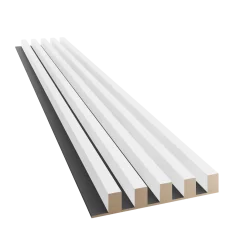 Dřevěné lamely ŠIROKÉ na ČERNÉ desce (MDF), BÍLÁ MATNÁ, 46 x 300 x 2750 mm (0,825 m2) Dřevěné lamely ŠIROKÉ na ČERNÉ desce (MDF), BÍLÁ MATNÁ, 46 x 300 x 2750 mm (0,825 m2)
