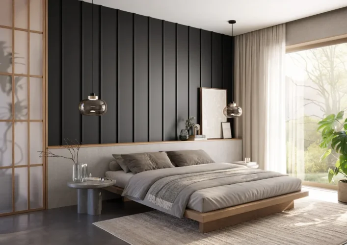 Designový obkladový panel JAPANDI (MDF), ČERNÁ, 24 x 300 x 2750 mm (0,825 m2)