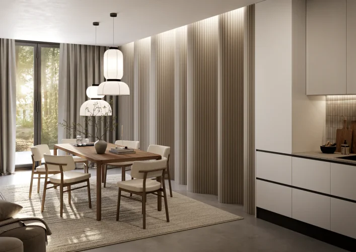 Lamely Puzzle, PÍSKOVÁ BÉŽOVÁ, obložení zakřivených a oblých stěn, 46 x 18 x 2750 mm