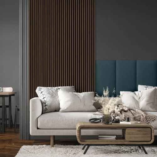 Akustický panel ACOUSTIC LINE - ezotica | černá, 2650 x 245 x 22 mm, lamely MDF + FINISH FOLIE, akustický podklad FILC
