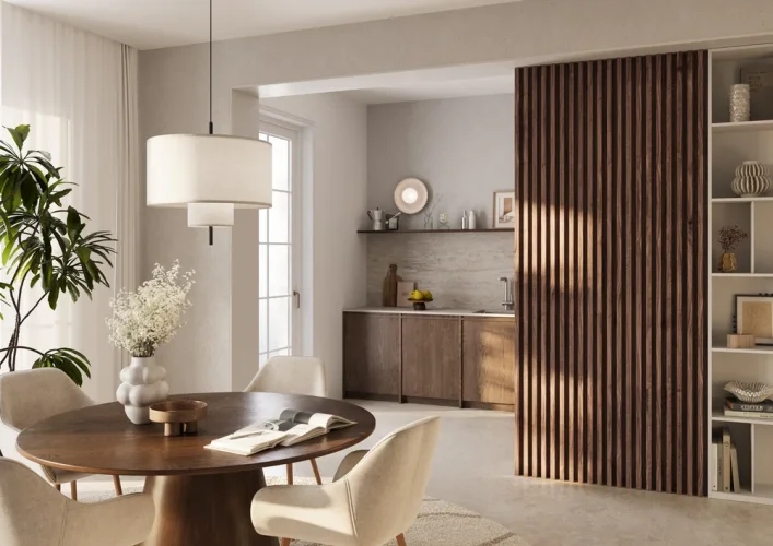 Dřevěné lamely ÚZKÉ na DÝHOVANÉ desce (MDF), OŘECH DÝHA, 24 x 300 x 2750 mm (0,825 m2)