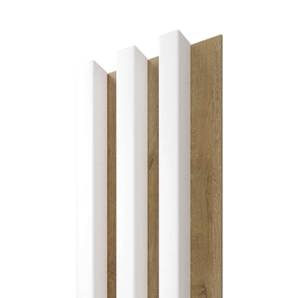 LINEA SLIM 3 dřevěné lamely na desce - bílá | dub, 2650 x 150 x 30 mm