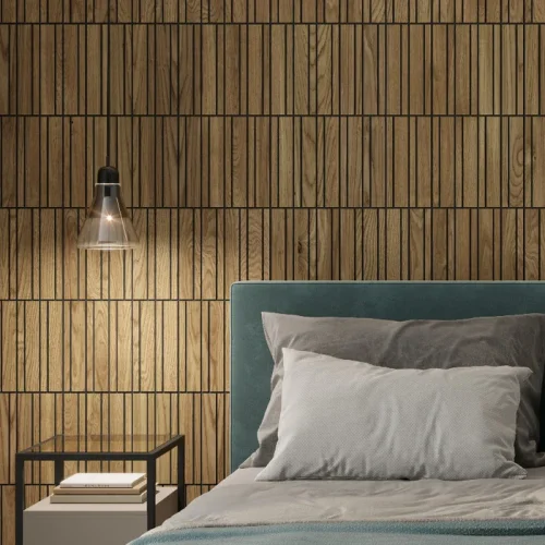 Lamelový panel AMSTERDAM - DUBOVÁ DYHA, ČIERNY podklad MDF, 600 x 600 x 11 mm