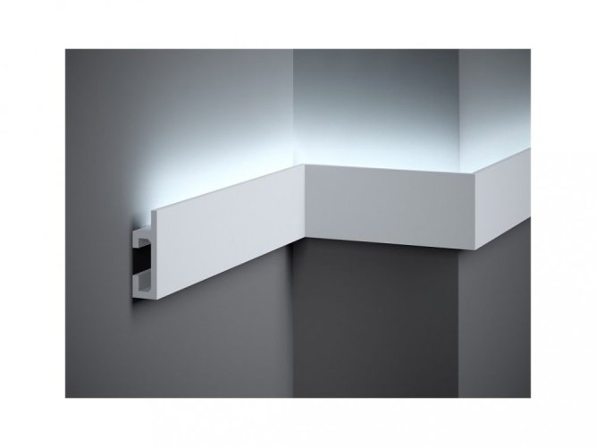 VZORKA - Nástenná LED osvetľovacia lišta – PREMIUM, NEPRIAME OSVETLENIE, tvrdý plast PolyForce (HD Polymer), kvalitný biely lak (finálny povrch), 80 x 25 x 100 mm