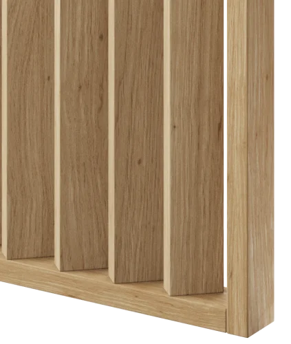Deliaca lamelová stena s podstavcom - voľne stojaca, 990 x 2005 mm, (MDF), DUB PRÍRODNÝ - Typ lamiel: Kolmé na základňu