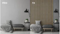 Drevené lamely ÚZKE na ČIERNEJ doske (MDF), DUB SONOMA, FINISH FÓLIA, 24 x 300 x 2750 mm (0,825 m2)