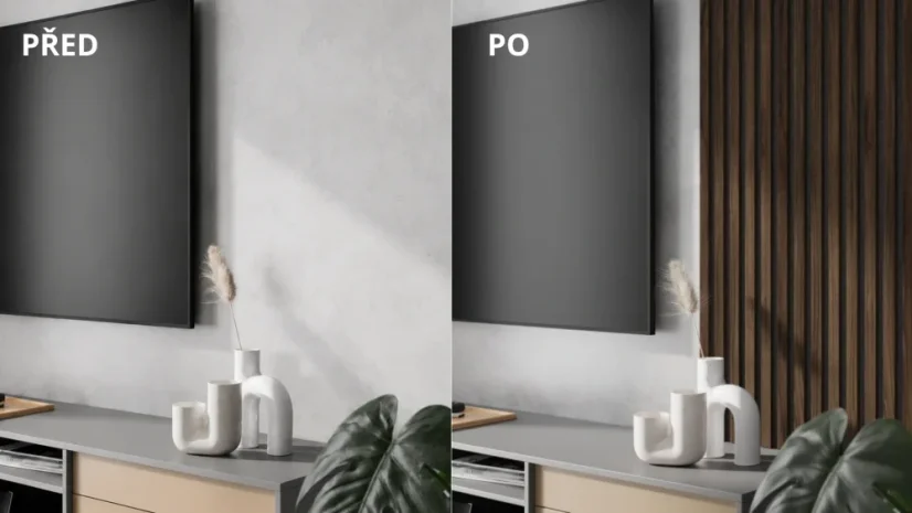 Akustický panel - ORECH, MDF + FÓLIA FINISH 3D, SIVÝ akustický podklad FILC, 300 x 2750 mm