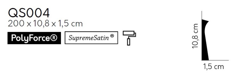 Podlahová lišta – PREMIUM, tvrdý plast PolyForce (HD Polymer), kvalitní bílý lak (finální povrch), 108 x 15 x 2000 mm