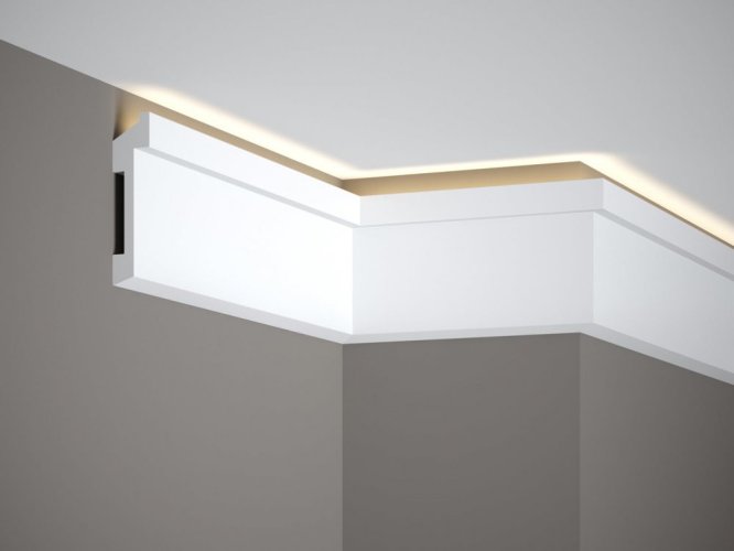Stropná LED osvetľovacia lišta, NEPRIAME OSVETLENIE, tvrdý plast PolyForce (HD Polymer), základný biely náter (pretierateľný), 110 x 27 x 2000 mm