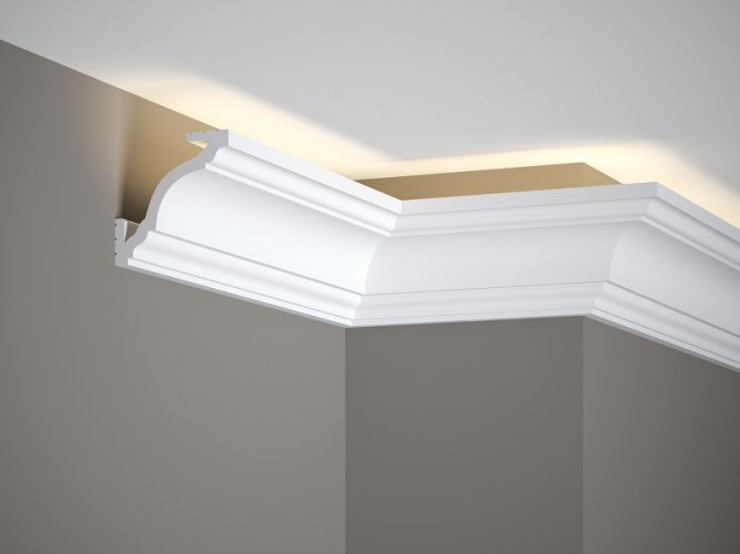 Stropná LED osvetľovacia lišta, NEPRIAME OSVETLENIE, tvrdý plast PolyForce (HD Polymer), základný biely náter (pretierateľný), 81 x 81 x 2000 mm