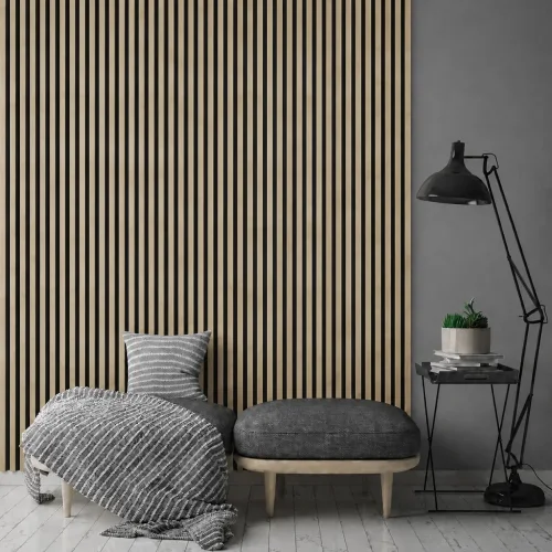 Drevené lamely ÚZKE na ČIERNEJ doske (MDF), DUB SONOMA, FINISH FÓLIA, 24 x 300 x 2750 mm (0,825 m2)