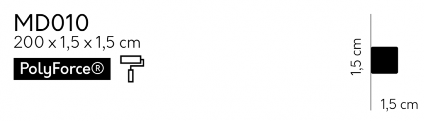 Nástenná lišta – HLADKÁ, tvrdý plast PolyForce (HD Polymér), základný biely náter (pretierateľný), 15 x 15 x 2000 mm