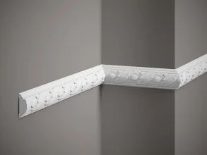 Nástěnná lišta – S ORNAMENTEM, tvrdý plast ProFoam® (polyuretan), základní bílý nátěr (přetíratelný), 54 x 20 x 2000 mm