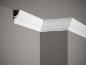 Stropná lišta – HLADKÁ, tvrdý plast PolyForce (HD Polymér), základný biely náter (pretierateľný), 72 x 40 x 2000 mm