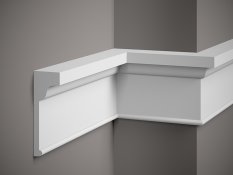 VZORKA - Nástenná lišta – HLADKÁ, tvrdý plast ProFoam® (polyuretán), základný biely náter (pretierateľný), 155 x 54 x 100 mm