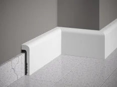 VZOREK - Podlahová lišta – PREMIUM, tvrdý plast PolyForce (HD Polymer), kvalitní bílý lak (finální povrch), 110 x 22 x 100 mm