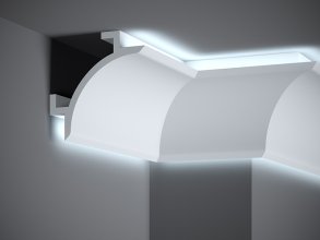 Stropní LED osvětlovací lišta, NEPŘÍMÉ OSVĚTLENÍ, tvrdý plast PolyForce (HD Polymer), základní bílý nátěr (přetíratelný), 147 x 147 x 2000 mm