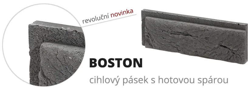 Cihlový obklad, Z BETONU, BOSTON 5 - graphite, tmavě šedá, 222 x 73 mm, tloušťka 8-21 mm, 0.52 m2