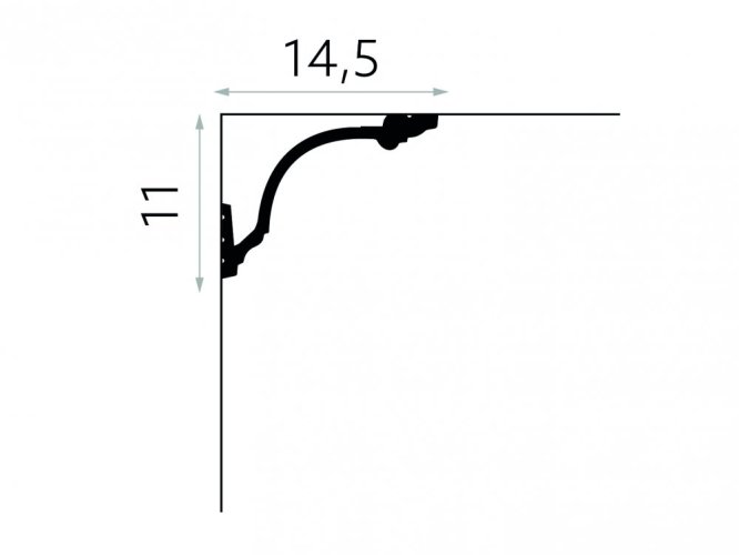 Stropní lišta – HLADKÁ, tvrdý plast PolyForce (HD Polymer), základní bílý nátěr (přetíratelný), 110 x 145 x 2000 mm