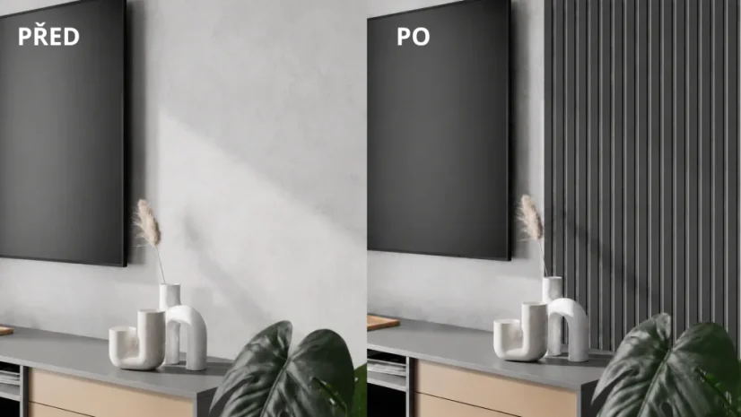 Akustický panel - GRAFIT (ANTRACIT), MDF + FOLIE FINISH, ŠEDÝ akustický podklad FILC, 300 x 2750 mm