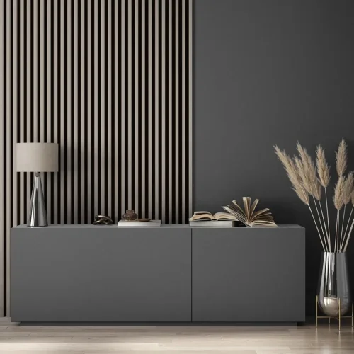 LINEA SLIM 3 dřevěné lamely na desce - japandi | černá, 2650 x 150 x 30 mm