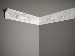 Stropní lišta – S ORNAMENTEM, tvrdý materiál ProFoam (Polyuretan), základní bílý nátěr (přetíratelný), 17,1 x 17,8 x 2000 mm