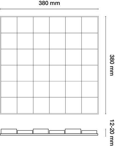 PINO CARBON OMBRE - dřevěný mozaikový obkladový panel, mix dřeva, 380 x 380 x 12-20 mm