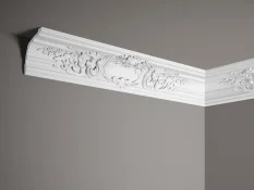 Stropní lišta – S ORNAMENTEM, tvrdý materiál ProFoam (Polyuretan), základní bílý nátěr (přetíratelný), 17,1 x 17,8 x 2000 mm