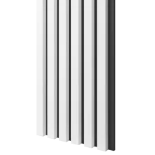 Dřevěné lamely ÚZKÉ na ČERNÉ desce (MDF), BÍLÁ MATNÁ, FINISH FOLIE, 24 x 300 x 2750 mm (0,825 m2)