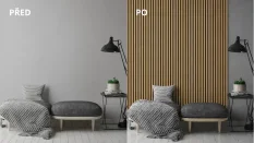 Dřevěné lamely ÚZKÉ na ČERNÉ desce (MDF), EVROPSKÝ DUB, CPL PREMIUM, 24 x 300 x 2750 mm (0,825 m2) Dřevěné lamely ÚZKÉ na ČERNÉ desce (MDF), EVROPSKÝ DUB, CPL PREMIUM, 24 x 300 x 2750 mm (0,825 m2)