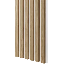 Drevené lamely ÚZKE na BIELEJ doske (MDF), DUB PRÍRODNÝ, FINISH FÓLIA, 24 x 300 x 2750 mm (0,825 m2)