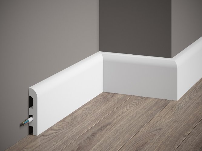 Podlahová lišta – PREMIUM, tvrdý plast PolyForce (HD Polymér), kvalitný biely lak (finálny povrch), 97 x 18 x 2000 mm