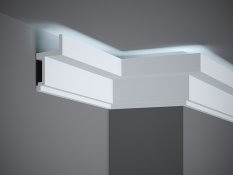 Stropná LED osvetľovacia lišta, NEPRIAME OSVETLENIE, tvrdý plast ProFoam® (polyuretán), základný biely náter (pretierateľný), 110 x 60 x 2000 mm