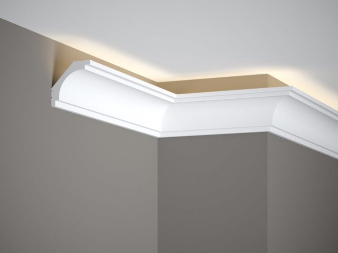 Stropná LED osvetľovacia lišta, NEPRIAME OSVETLENIE, tvrdý plast PolyForce (HD Polymer), základný biely náter (pretierateľný), 60 x 60 x 2000 mm