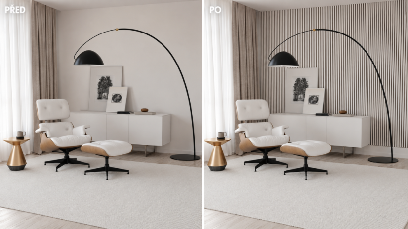 Akustický panel ACOUSTIC LINE - glacier grey | černá, 2650 x 245 x 22 mm, lamely MDF + FINISH FOLIE, akustický podklad FILC