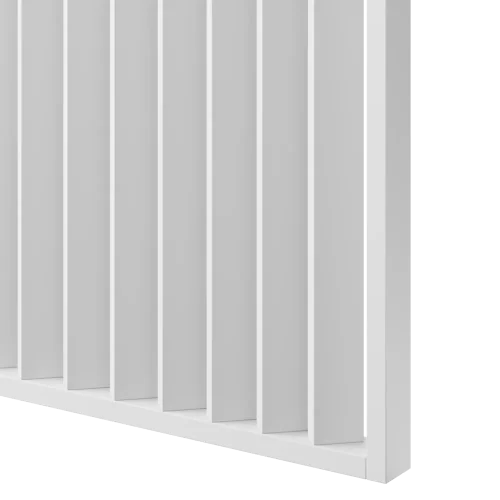 Dělící lamelová stěna - BÍLÁ, (kompletní sada), MDF + FINISH FOLIE, 29 předpřipravených šířek od 510 do 2750 mm, libovolná výška (maximálně 2750 mm), 70 mm tloušťka příčky - Typ lamel: V úhlu 45° k základně