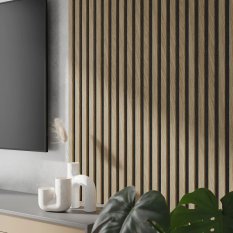 VZOREK - Akustický panel - DUB EVROPSKÝ, MDF + CPL PREMIUM, ČERNÝ akustický podklad FILC - ROZMĚR VZORKU: 200 x 100 mm