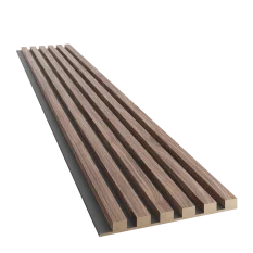 Dřevěné lamely ÚZKÉ na ČERNÉ desce (MDF), OŘECH DÝHA, 24 x 300 x 2750 mm (0,825 m2) Dřevěné lamely ÚZKÉ na ČERNÉ desce (MDF), OŘECH DÝHA, 24 x 300 x 2750 mm (0,825 m2)