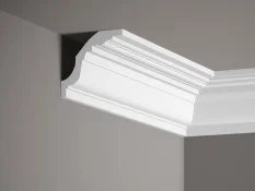 Stropní lišta – HLADKÁ, tvrdý plast ProFoam® (polyuretan), základní bílý nátěr (přetíratelný), 80 x 80 x 2000 mm