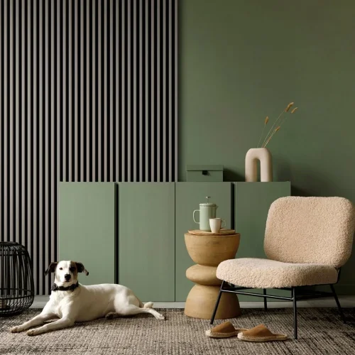 LINEA SLIM 3 dřevěné lamely na desce - japandi | černá, 2650 x 150 x 30 mm