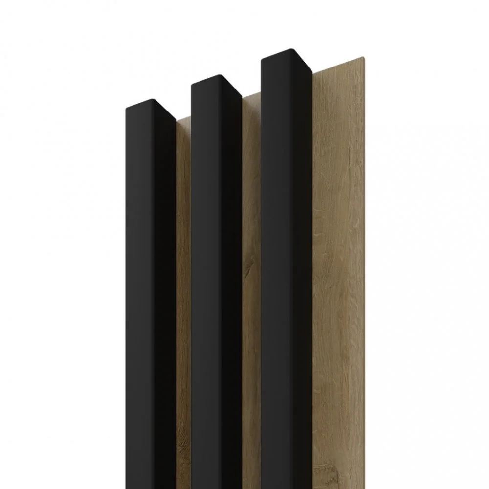 LINEA SLIM 3 dřevěné lamely na desce - černá | dub, 2650 x 150 x 30 mm