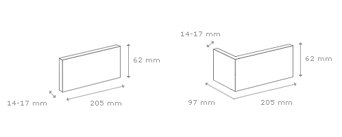Cihlový obklad, Z BETONU, COUNTRY 615, hnědá, 205 x 62 mm, tloušťka 14-17 mm, 1 m2