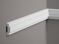 Nástěnná lišta – HLADKÁ, tvrdý plast PolyForce (HD Polymer), základní bílý nátěr (přetíratelný), 45 x 15 x 2000 mm