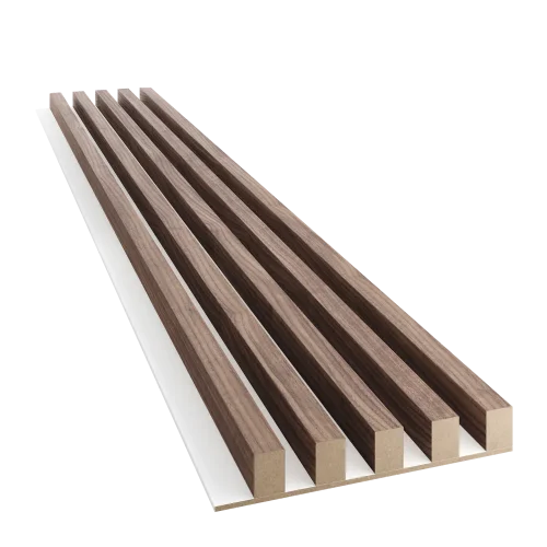 Dřevěné lamely ŠIROKÉ na BÍLÉ desce (MDF), OŘECH DÝHA, 46 x 300 x 2750 mm (0,825 m2)
