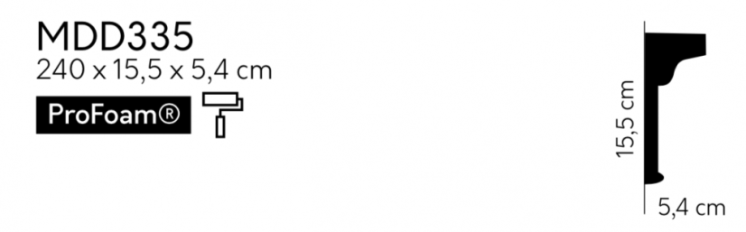 Nástěnná lišta – HLADKÁ, tvrdý plast ProFoam® (polyuretan), základní bílý nátěr (přetíratelný), 155 x 54 x 2000 mm