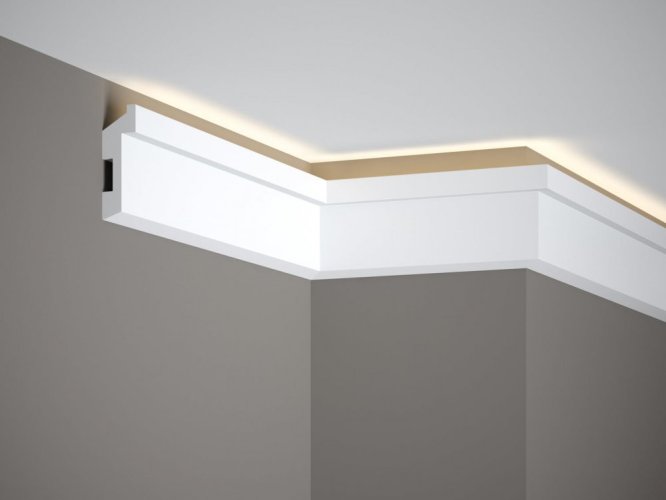 Stropná LED osvetľovacia lišta, NEPRIAME OSVETLENIE, tvrdý plast PolyForce (HD Polymer), základný biely náter (pretierateľný), 80 x 27 x 2000 mm