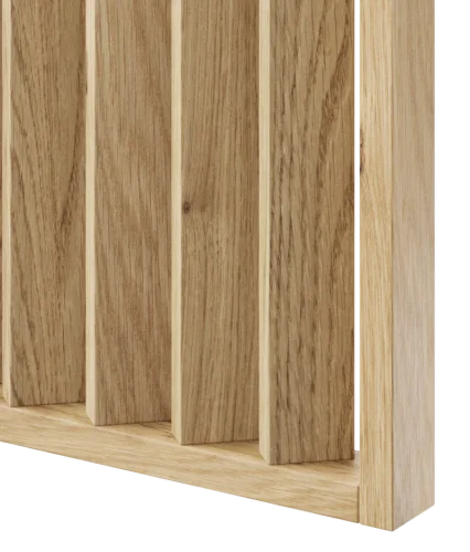 Dělící lamelová stěna s podstavcem - volně stojící, 990 x 2005 mm, (MDF), DUBOVÁ DÝHA - Typ lamel: V úhlu 45° k základně, Povrchová úprava dýhy: Olejovaná